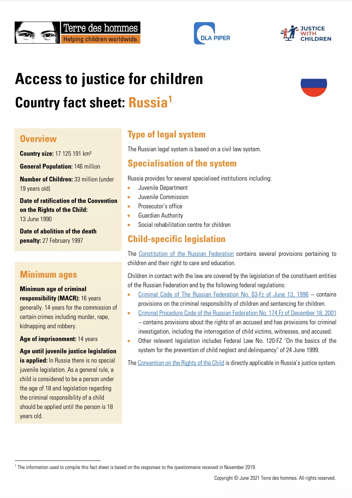 Access to Justice for Children Country Factsheet: Russia